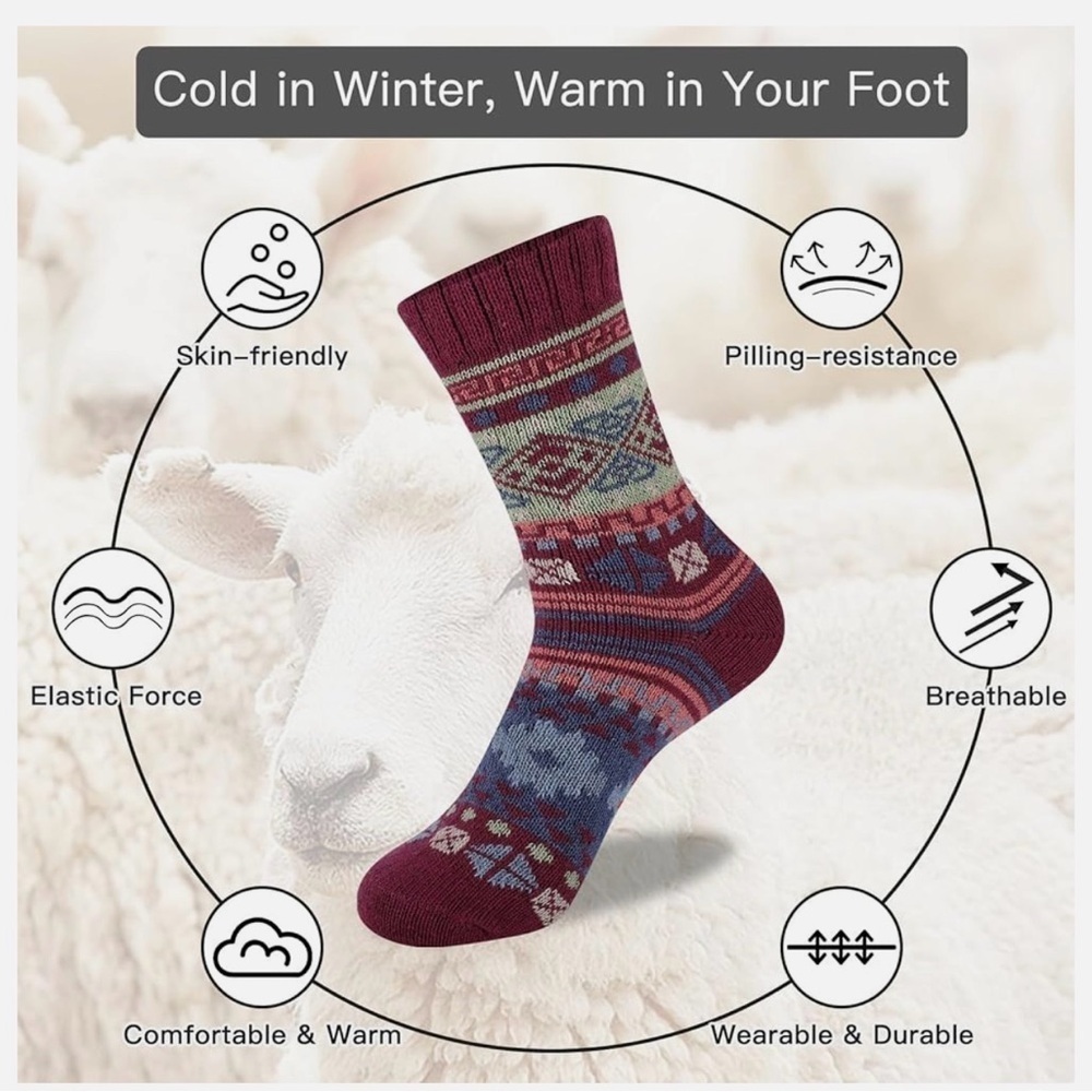5 pack women’s winter cold weather multi color thermal knit crew socks size 6-10 - Picture 7 of 9